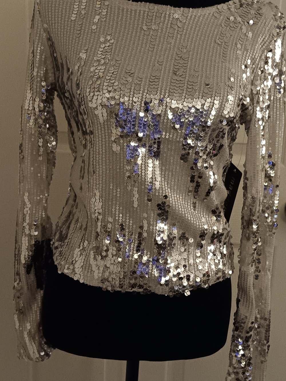 Madden Girl Silver Sequin Long Sleeve Top Women's Size M New With Tags